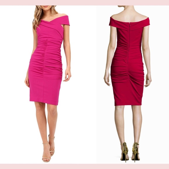 NWT $385 Nicole Miller [ 4‎ ] Jersey Palazzo Off Shoulder Dress Very Berry - Picture 1 of 15
